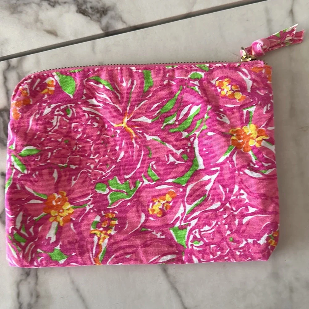 Lilly Pulitzer Pink Floral Zipper Cosmetic Bag Travel Case